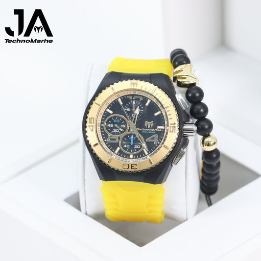 Technomarine 46 mm Cruise Jellyfish Chronograph Quartz Black And yellow Dial Watch Una Pulcera GRATIS