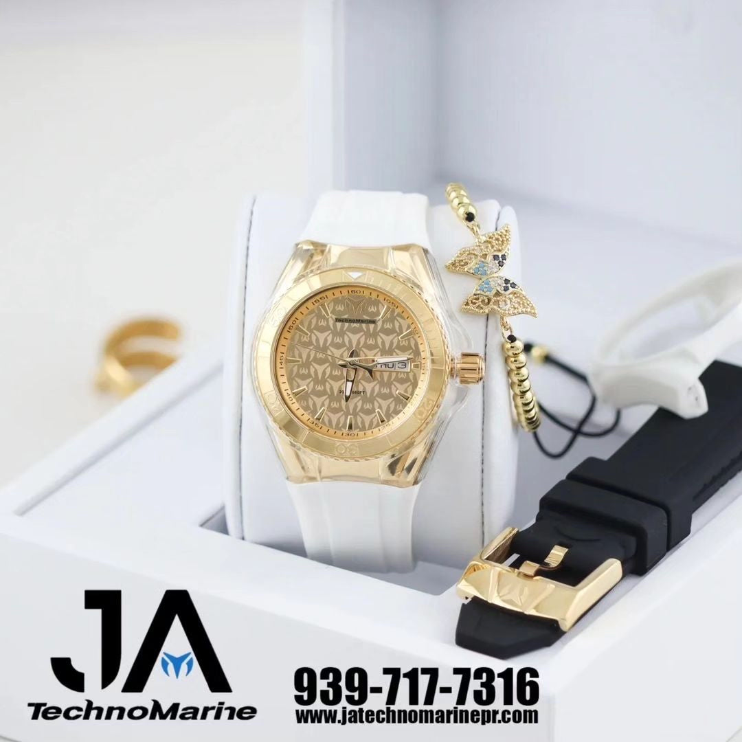 TechnoMarine Cruise Monogram 40MM Gold Dos Correas Una Pulsera Gratis