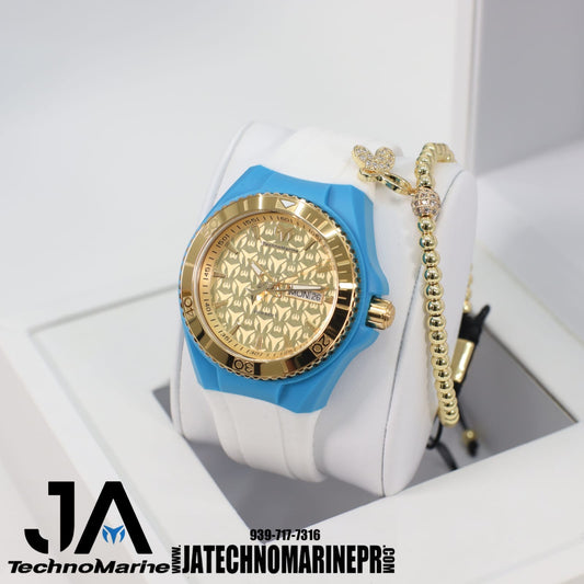 TechnoMarine Cruise Monogram 40MM Gold Bisel Blue