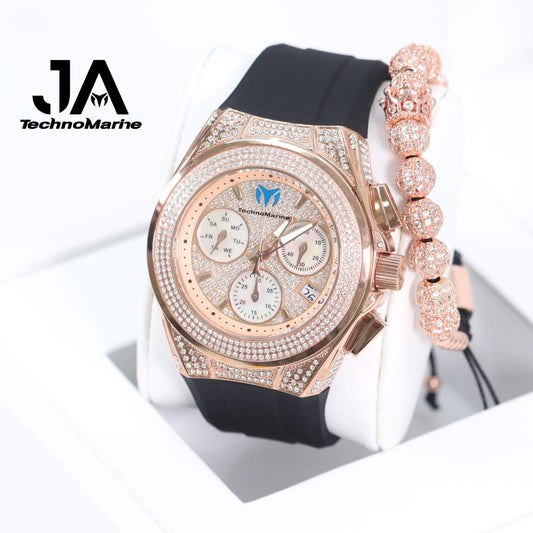 TECHNOMARINE (Pave) Cruise Collection Swiss Machine Rose Gold Color One Free Bracelet