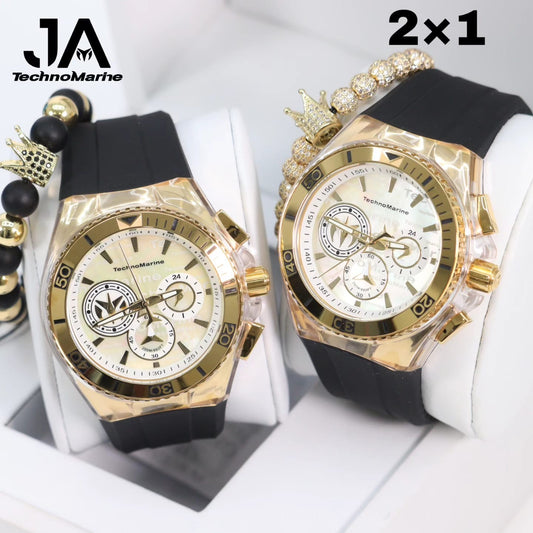 2x1 Set Technomarine Cruise California Gold 46mm Chronograph Quartz