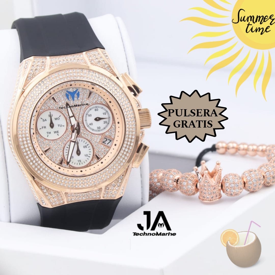 Technomarine (Pave) Cruise Collection Maquina Suiza Color Oro Rosado Una Pulsera Gratis