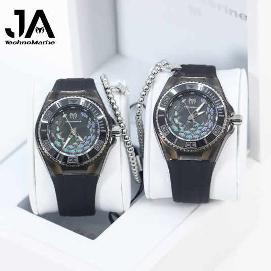 2×1 Two TechnoMarine Women's 40mm Silicone Band Steel Case Swiss Quartz Watch