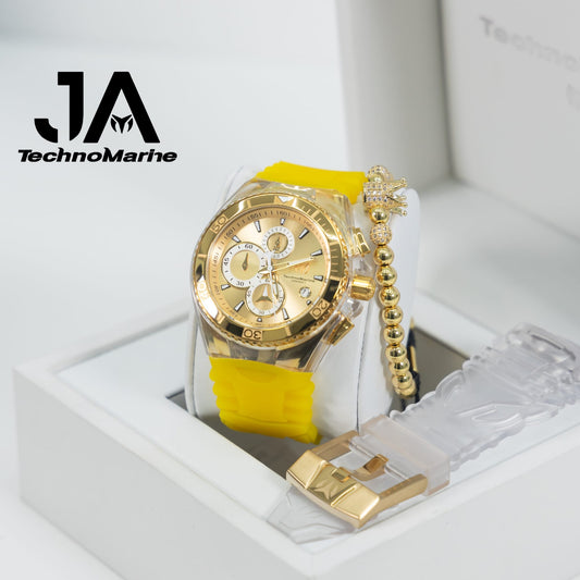 Technomarine Hombre Gold and Gold 46mm Dos Correas Clear y Amarillo