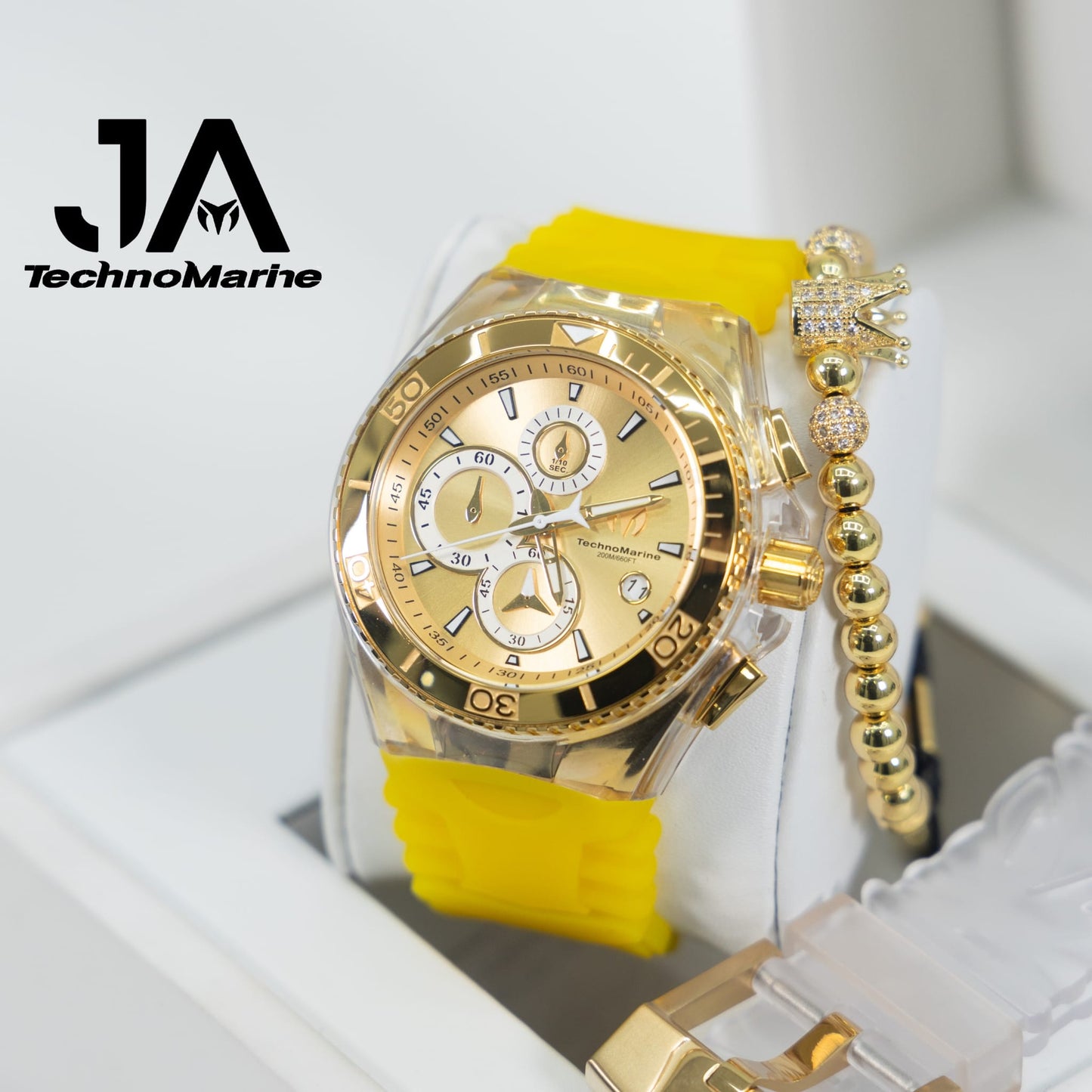 Technomarine Hombre Gold and Gold 46mm Dos Correas Clear y Amarillo