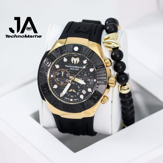 Technomarine Reef Black 45 mm Chronograph Quartz Black Dial Men's Watch (Una Pulsera Gratis)