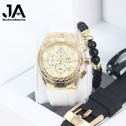 Technomarine Gold &amp; Gold Diamond 46mm Two Straps 