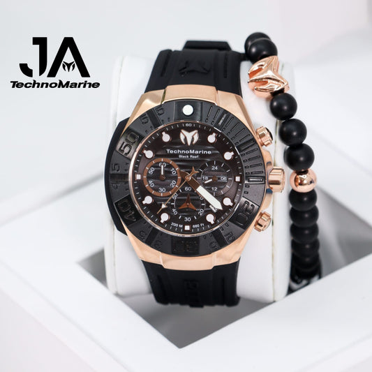 Technomarine Reef Black 45 mm Chronograph Quartz Rose Gold Dial Men's Watch (Una Pulsera Gratis)