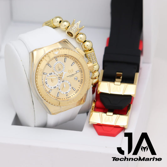 Technomarine Men's 46mm Cruise Star Qtz Chrono Gold And Gold  Dial Men's Watch Tres Correas