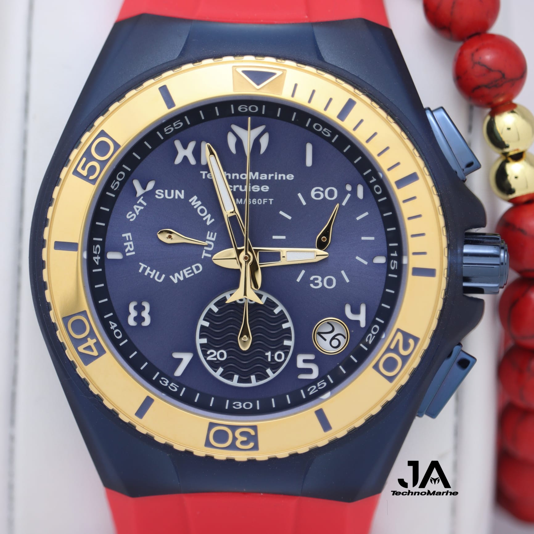 TECHNOMARINE Cruise California Chronograph Men's Watch Red Strap Blue Bezel