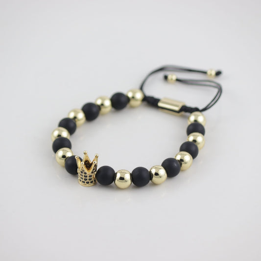 Black and Gold Men's Bracelet With Crown