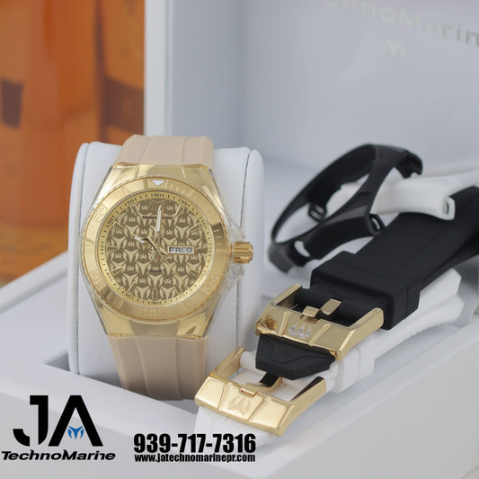 Technomarine Cruise Monogram 46mm >> Con 3 Correas >> Blanca, Negra Y Crema Hebilla Custom