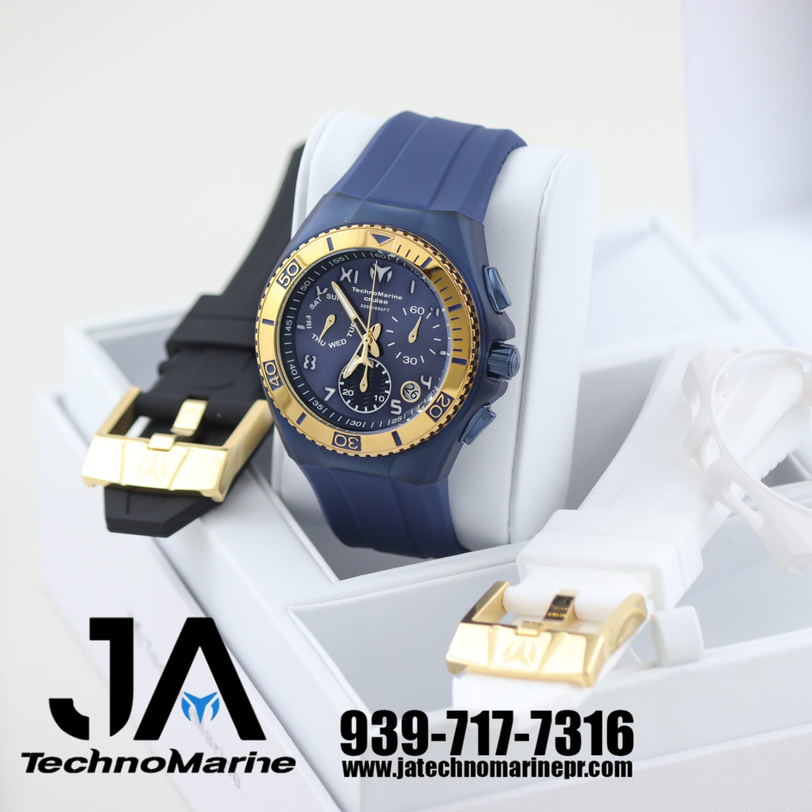 Technomarine Cruise California 46mm Watch Swiss Movement Three Straps