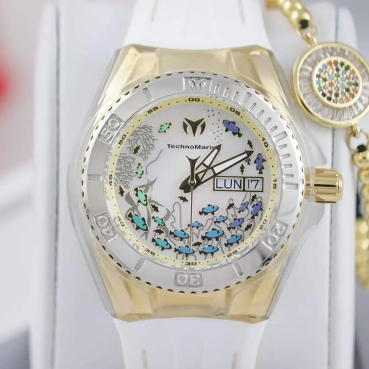 𝐓𝐄𝐂𝐇𝐍𝐎𝐌𝐀𝐑𝐈𝐍𝐄 Women's 40mm Cruise Dream Gold &amp; White