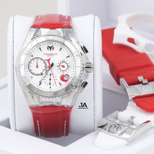 𝐓𝐄𝐂𝐇𝐍𝐎𝐌𝐀𝐑𝐈𝐍𝐄 Valentine Chronograph White Dial women Watch 40mm